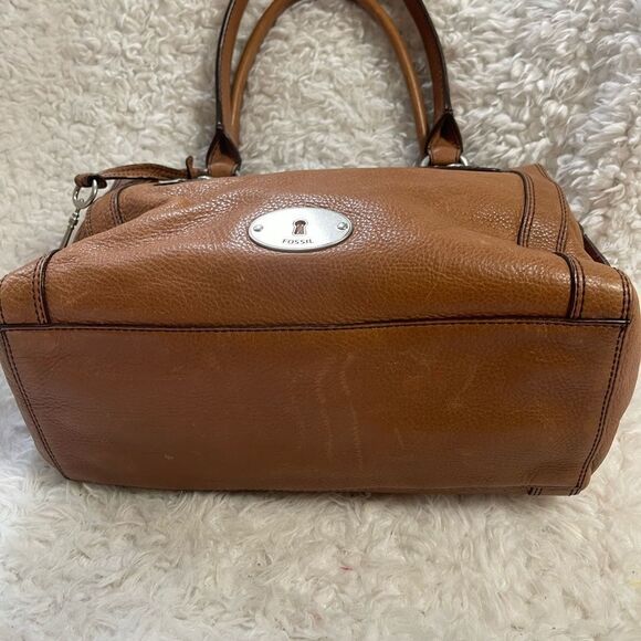 Fossil Marlow Brown Leather satchel faded gold tone hardwares and accent. - Picture 8 of 16